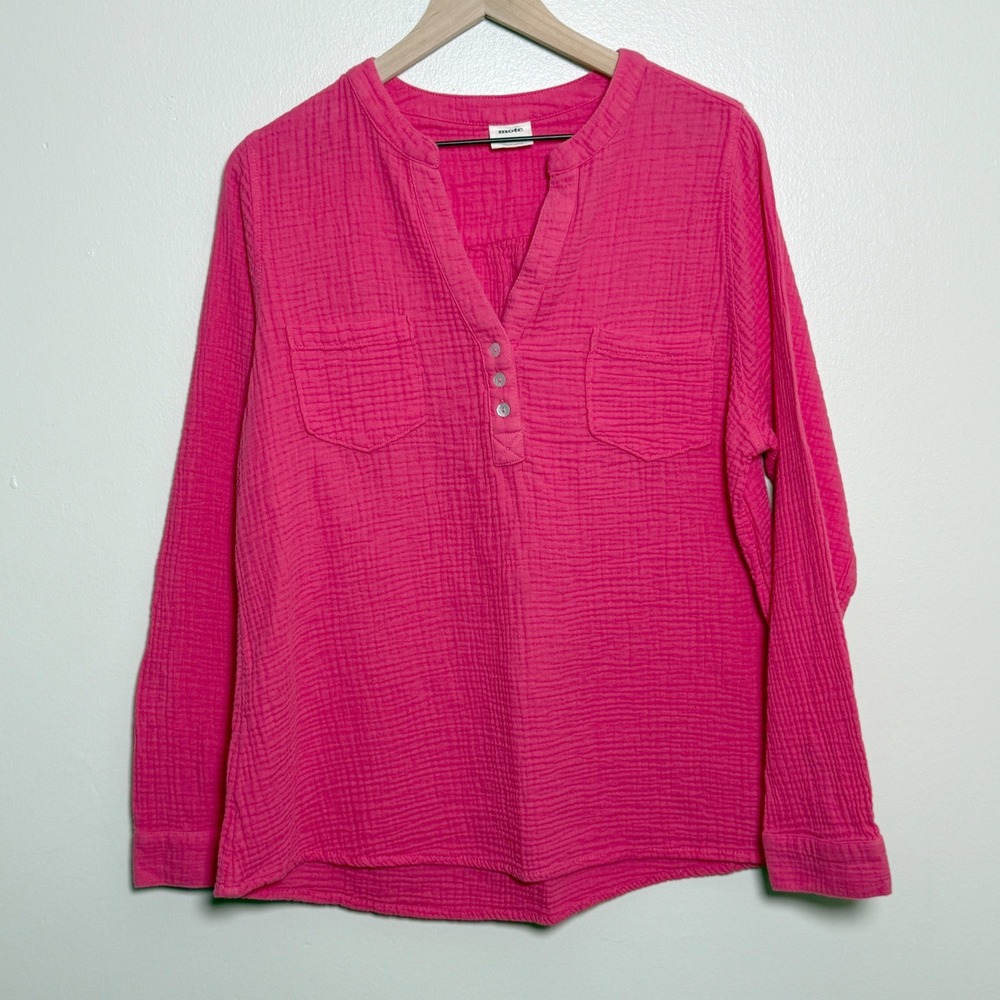 Mote Womens Double Gauze Blouse XXL Pink Cotton Henley Top Casual Boho‎ Barbie